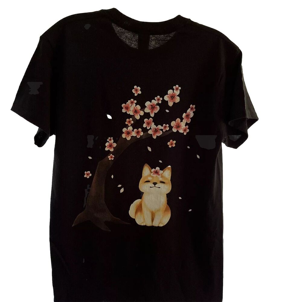 Shiba Inu Sitting Under A Cherry Tree Pink Blossom Woman’s Graphic T-shirt Small
